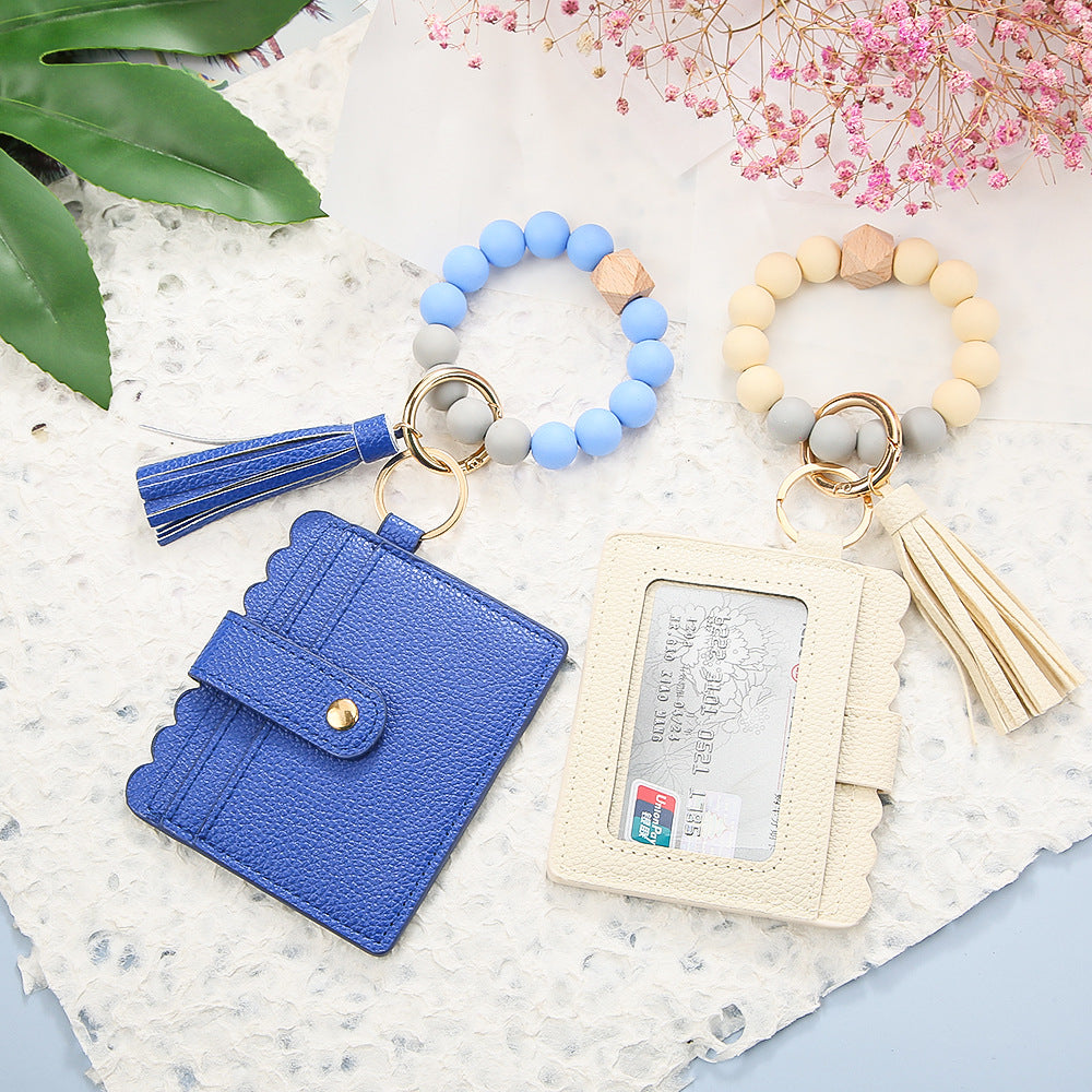 Wholesale Silicone Beaded Bracelet Card Holder Wrist Keychain